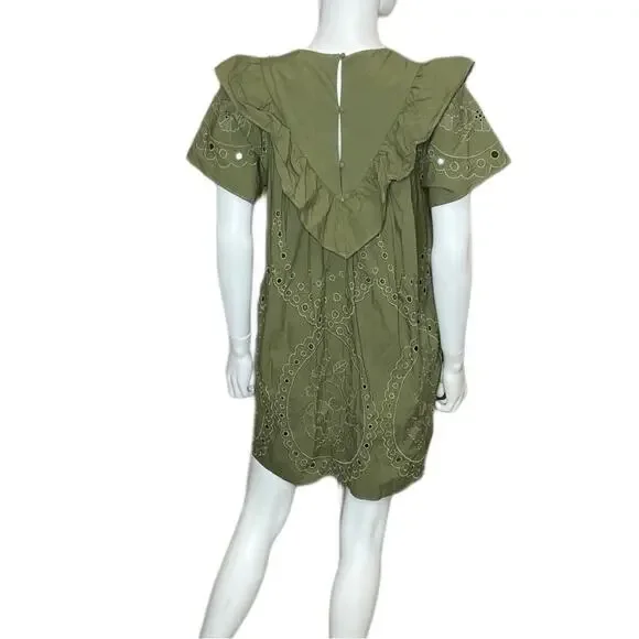 Ellison Ruffled Eyelet Dress Olive Green TD-9287-6 Women’s Sz M - Picture 3 of 5